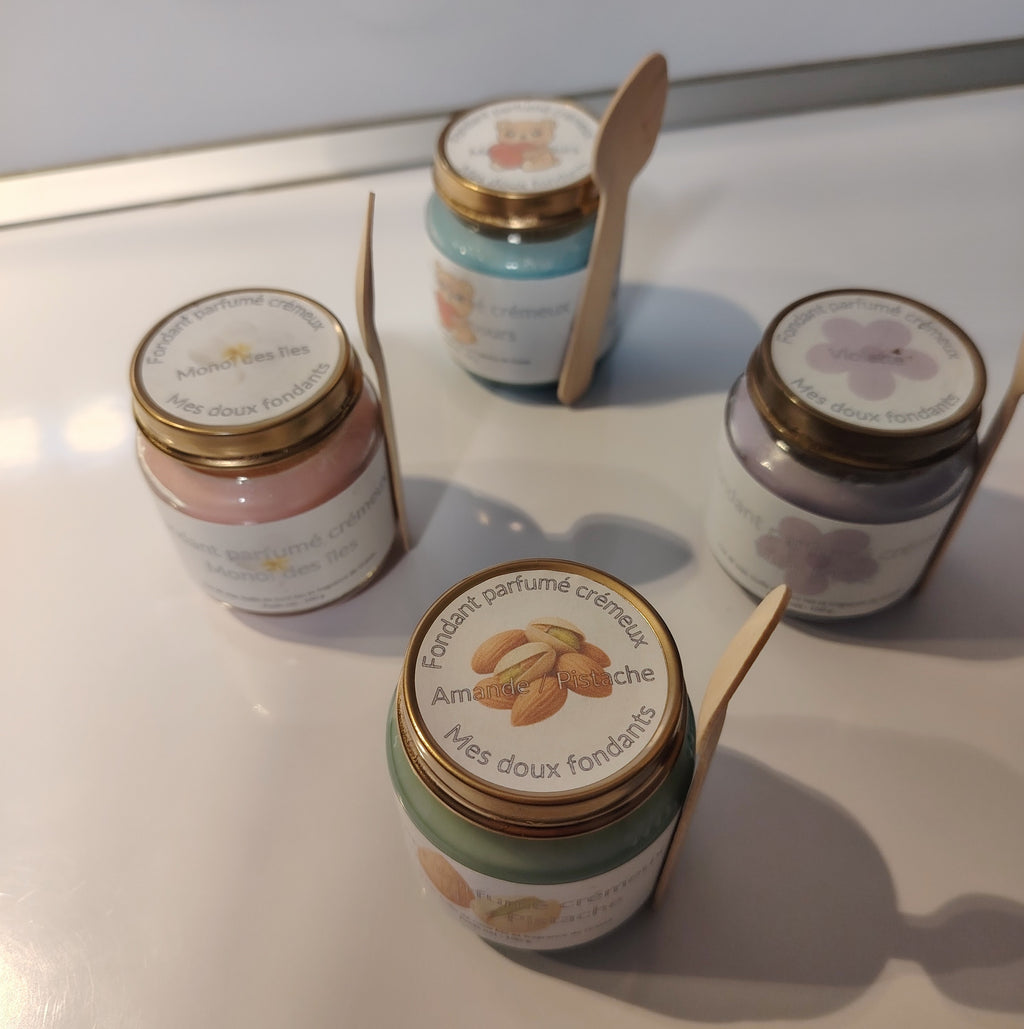 "Fondants parfumés crémeux Fruités faits main – Mes doux fondants – cire de soja & huile de coco, vegan & cruelty-free"